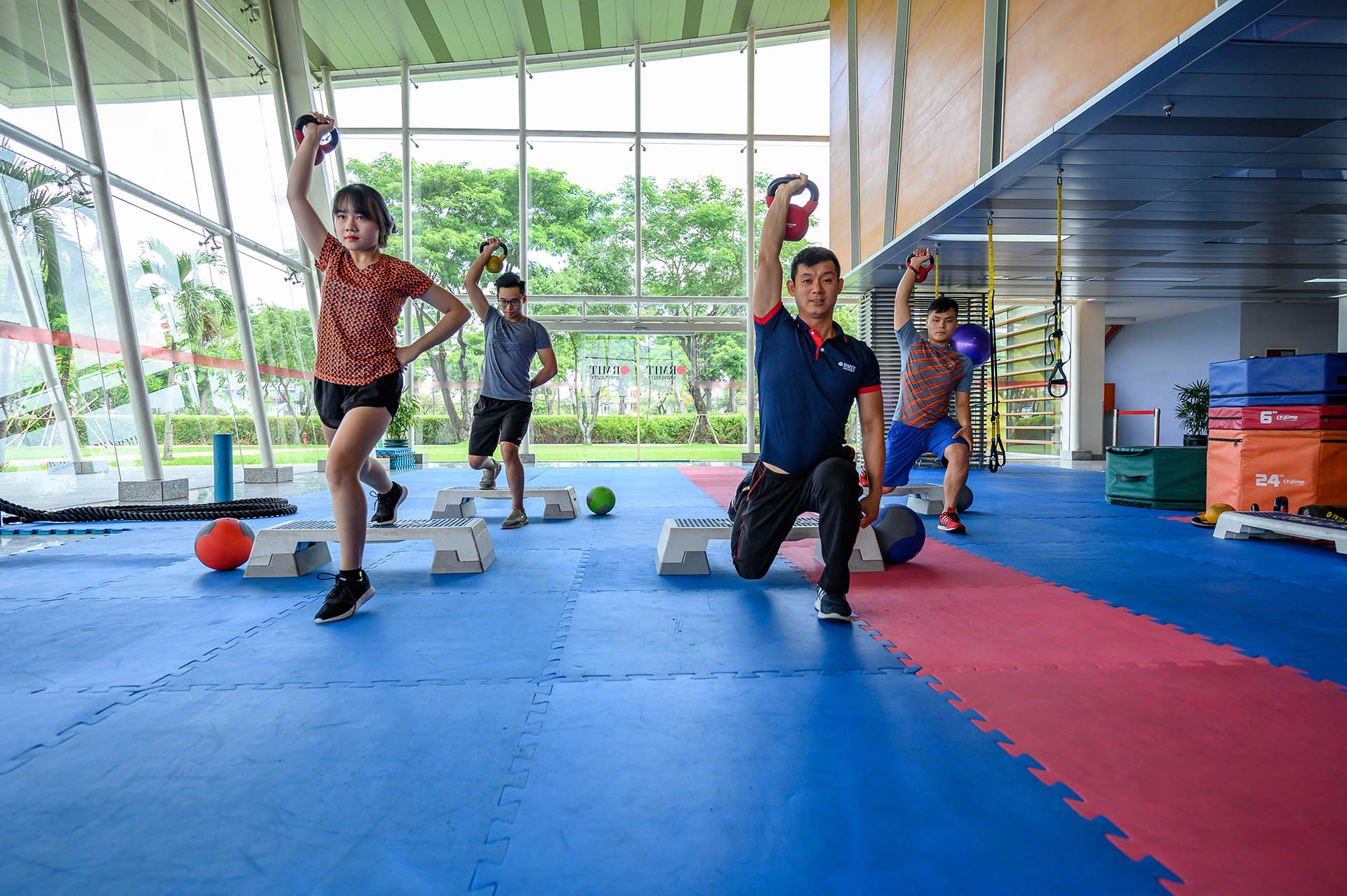 sgs students exercise in rec area  