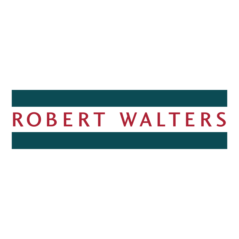 The logo of Robert Walters with the words Robert Walters between two teal thick lines