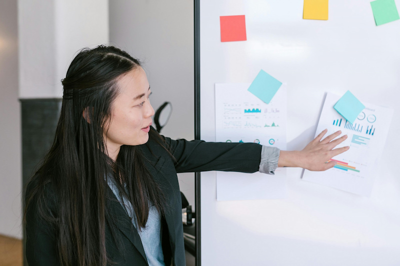 Woman presenting business plan