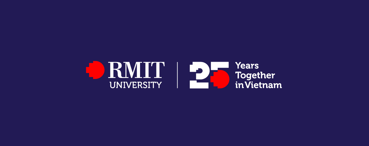 25th anniversary logo on an a dark blue (RMIT blue) background